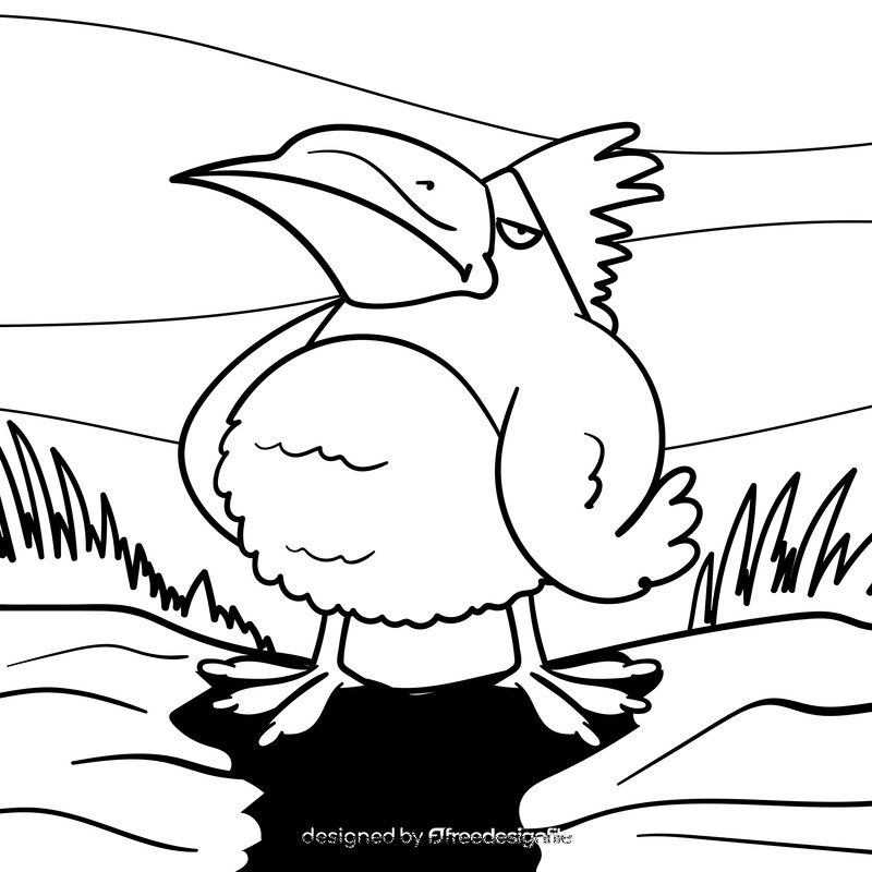 Bird cartoon drawing black and white vector