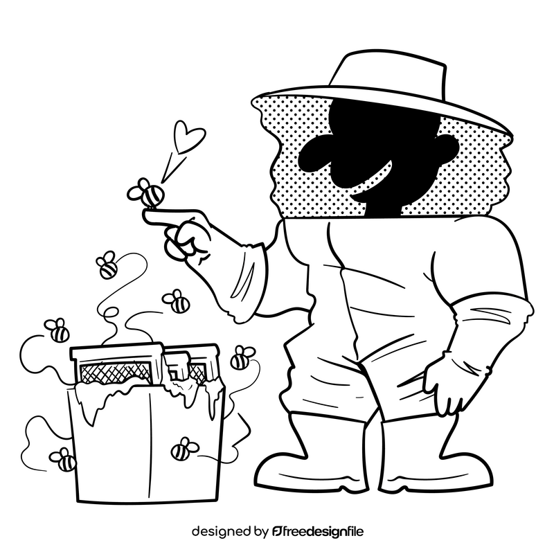 Beekeeper cartoon drawing black and white clipart