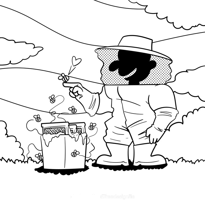 Beekeeper cartoon drawing black and white vector