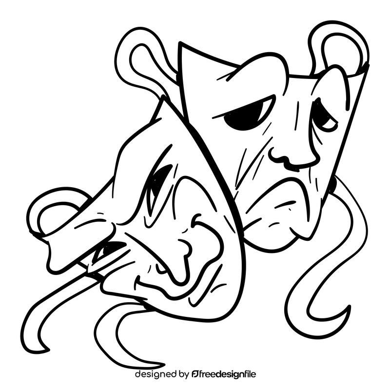 Mask cartoon drawing black and white clipart