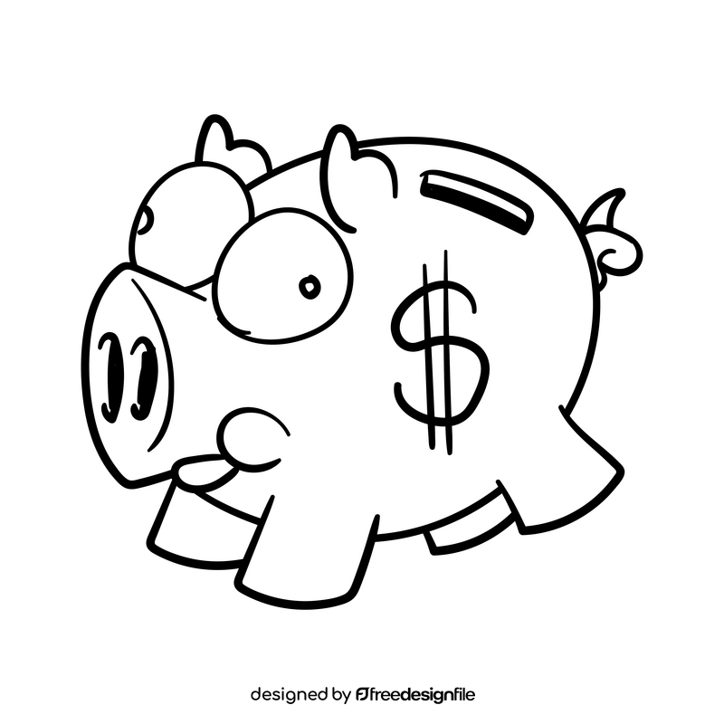 Piggy bank cartoon drawing black and white clipart