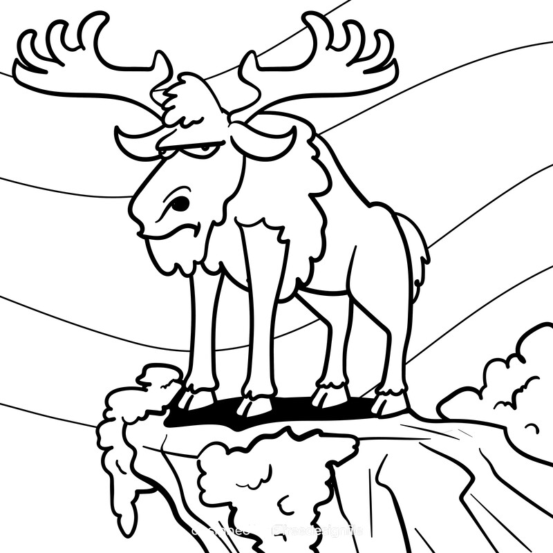 Moose cartoon drawing black and white vector