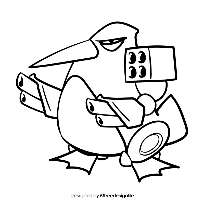 Penguin cartoon drawing black and white clipart