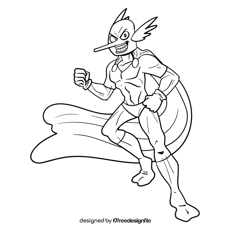 SuperHero cartoon drawing black and white clipart