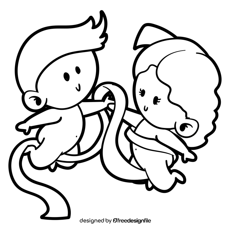 Gemini cartoon drawing black and white clipart