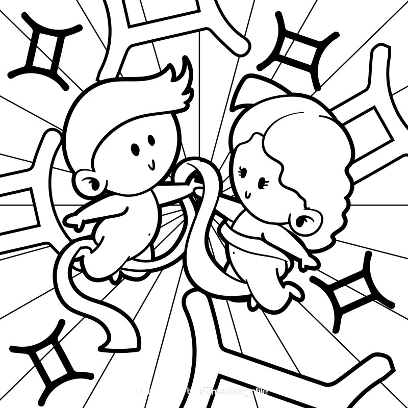 Gemini cartoon drawing black and white vector