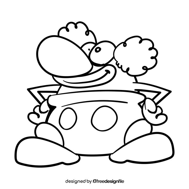 Clown cartoon drawing black and white vector