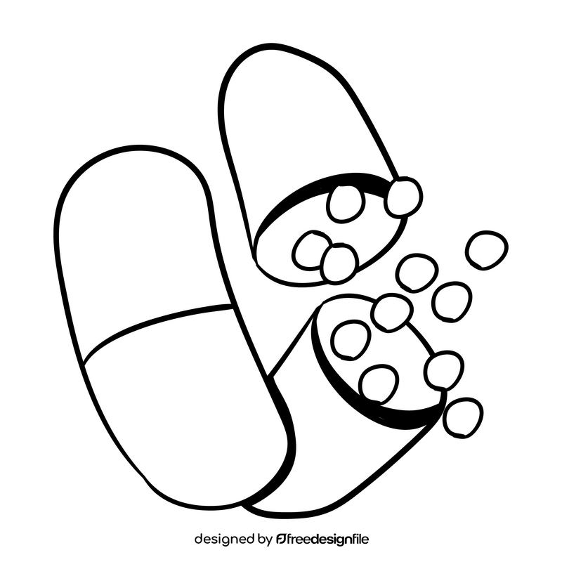 Pills cartoon drawing black and white clipart