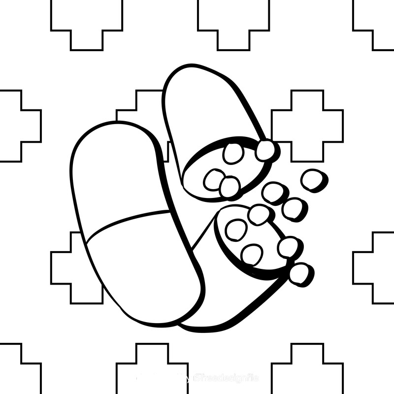 Pills cartoon drawing black and white vector