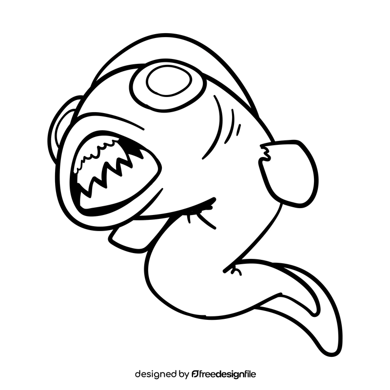 Deep sea Fish cartoon drawing black and white clipart