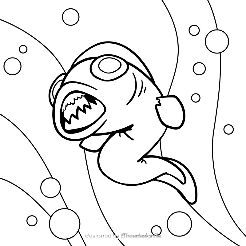 Deep sea Fish cartoon drawing black and white vector