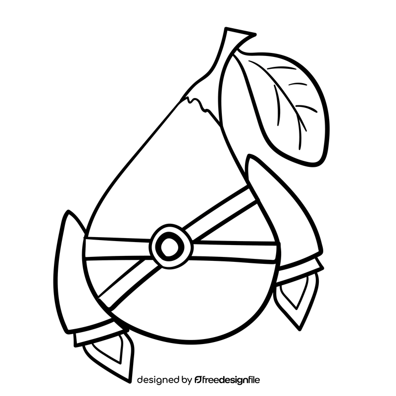 Pear cartoon drawing black and white clipart