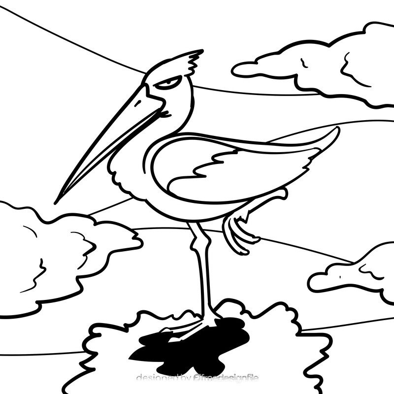 Stork cartoon drawing black and white vector