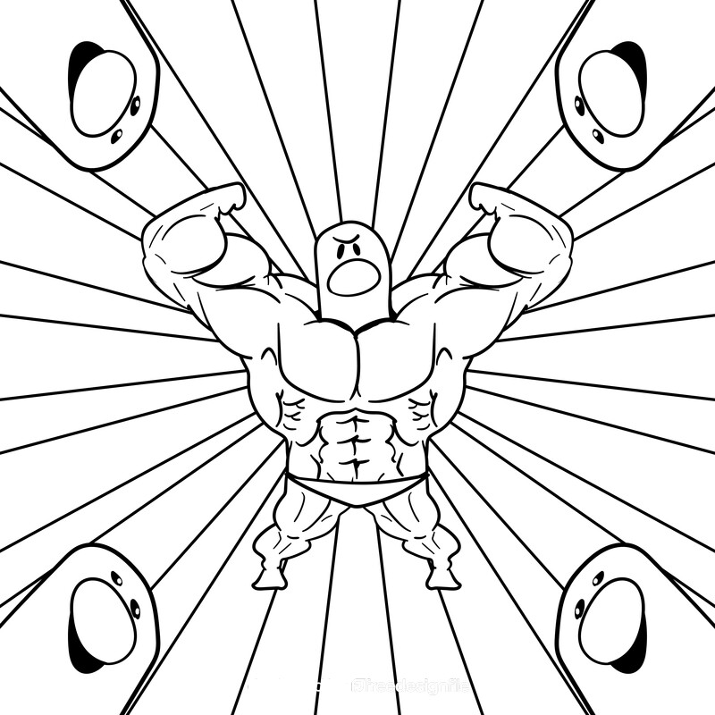 Bodybuilder cartoon drawing black and white vector