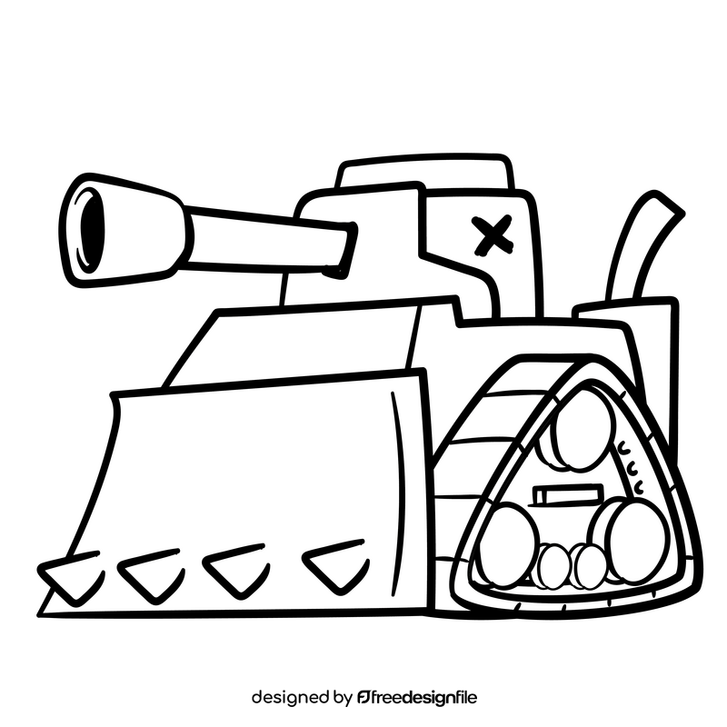 Armored Tank cartoon drawing black and white clipart