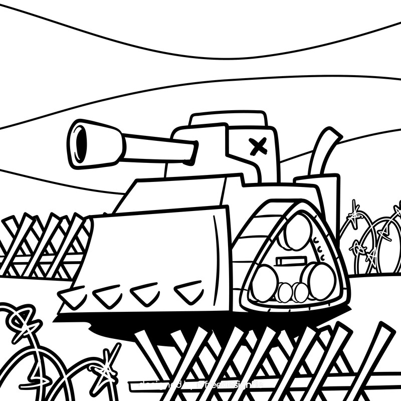 Armored Tank cartoon drawing black and white vector