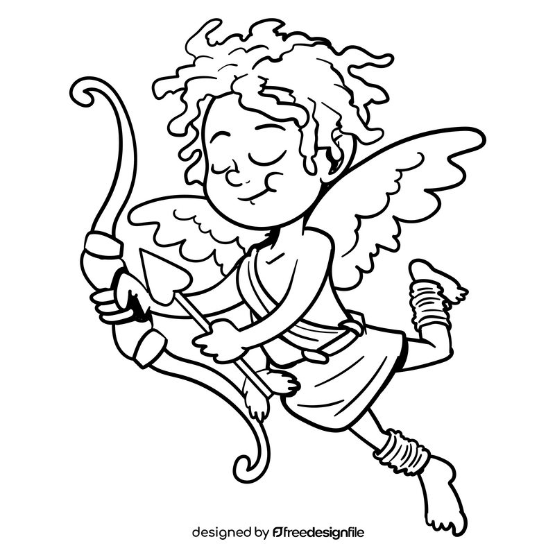 Cupid cartoon drawing black and white clipart