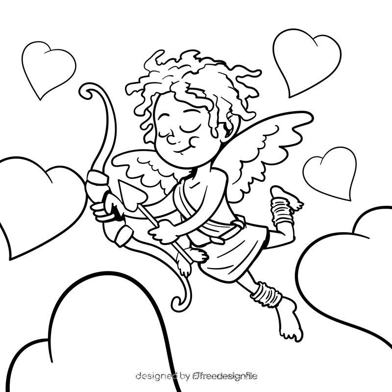 Cupid cartoon drawing black and white vector