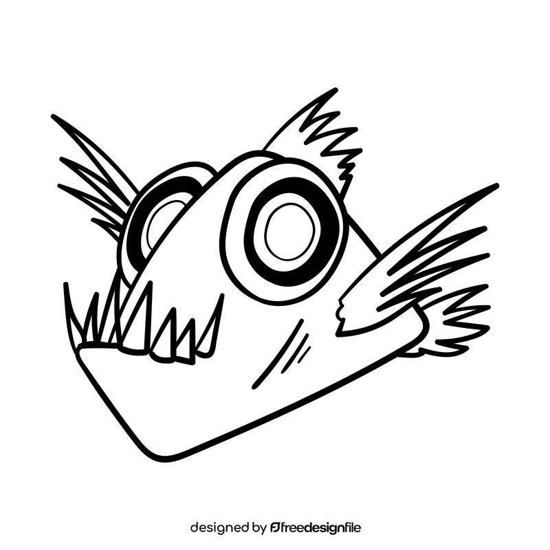 Deep sea Fish cartoon drawing black and white clipart