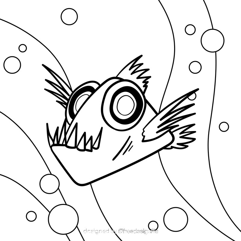 Deep sea Fish cartoon drawing black and white vector