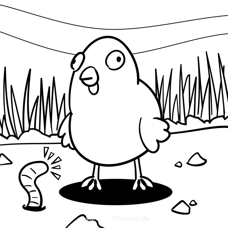 Chick cartoon drawing black and white vector