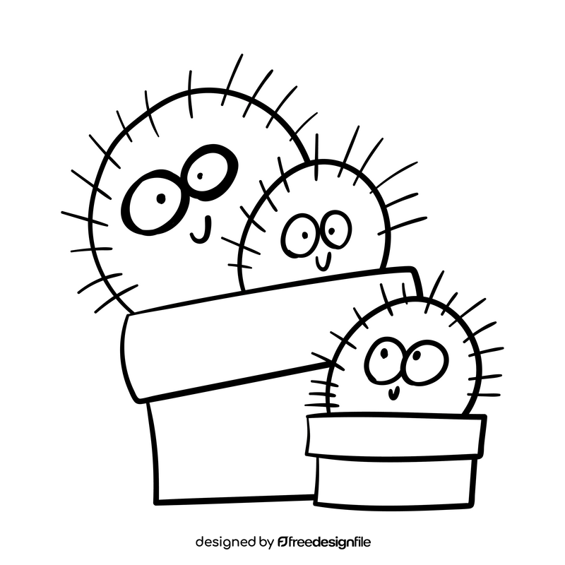 Cactus cartoon drawing black and white clipart