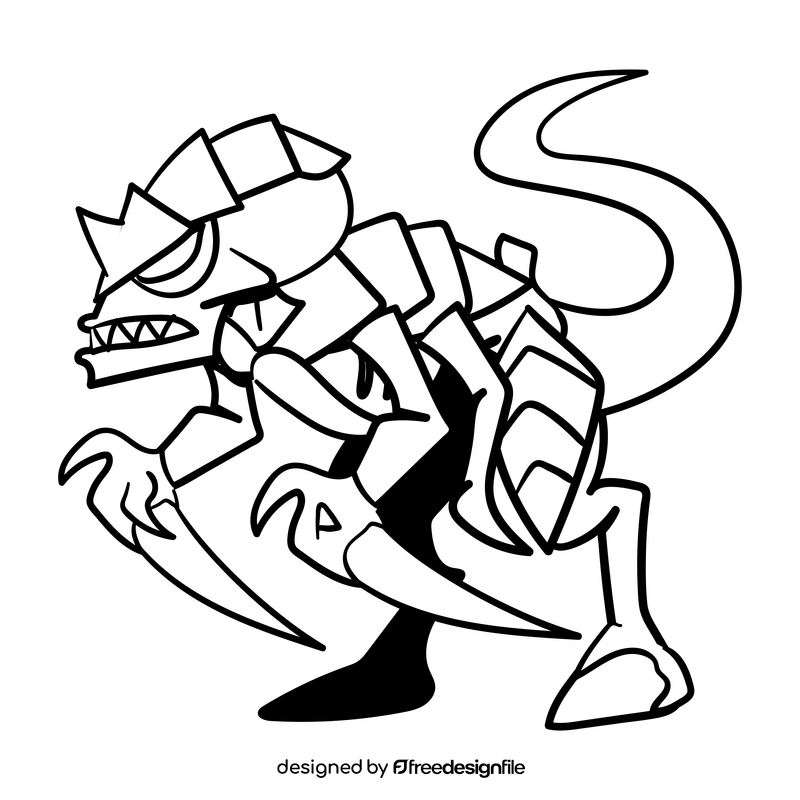 Alien cartoon drawing black and white clipart