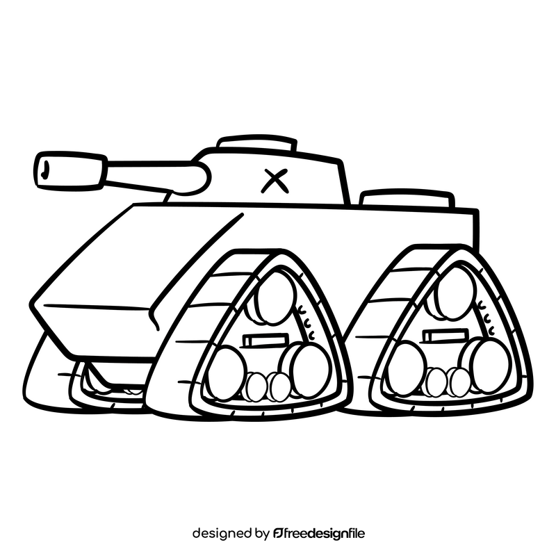 Armored Tank cartoon drawing black and white clipart