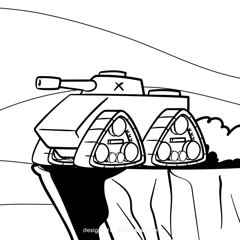 Armored Tank cartoon drawing black and white vector