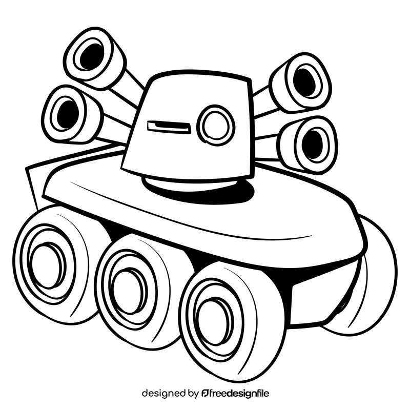 Armored Tank cartoon drawing black and white clipart