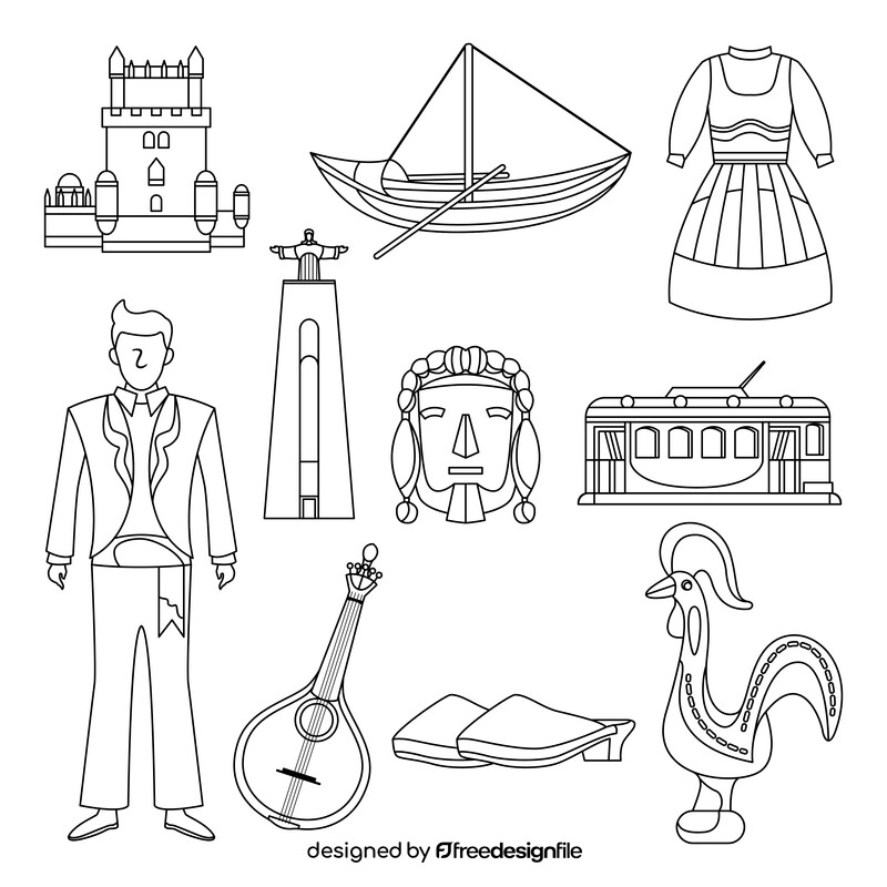 Portugal traditional symbols black and white vector
