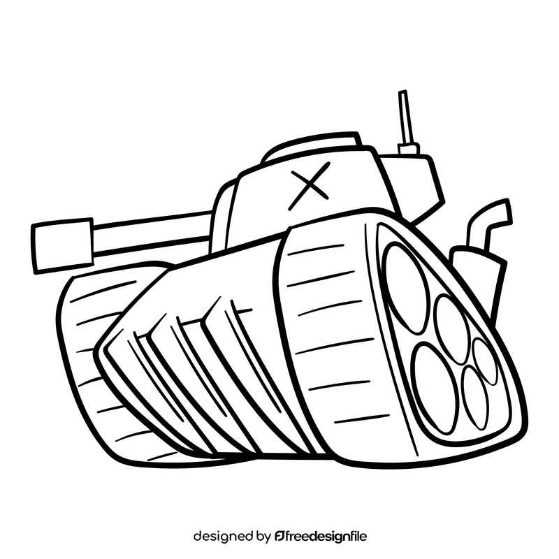 Armored Tank cartoon drawing black and white clipart