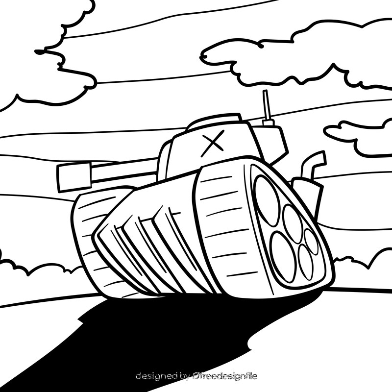 Armored Tank cartoon drawing black and white vector