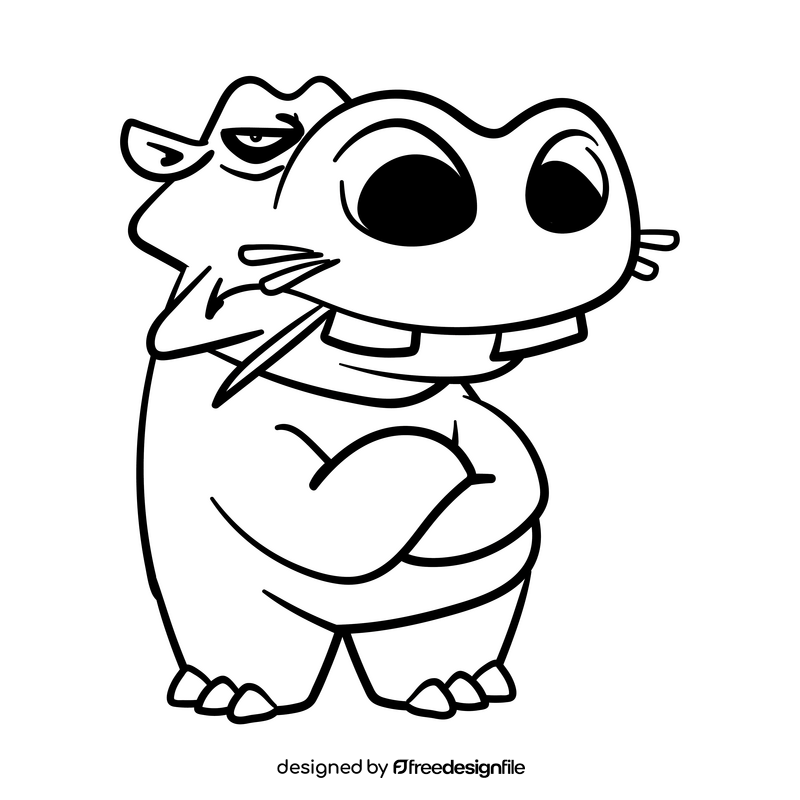 Hippopotamus cartoon drawing black and white clipart