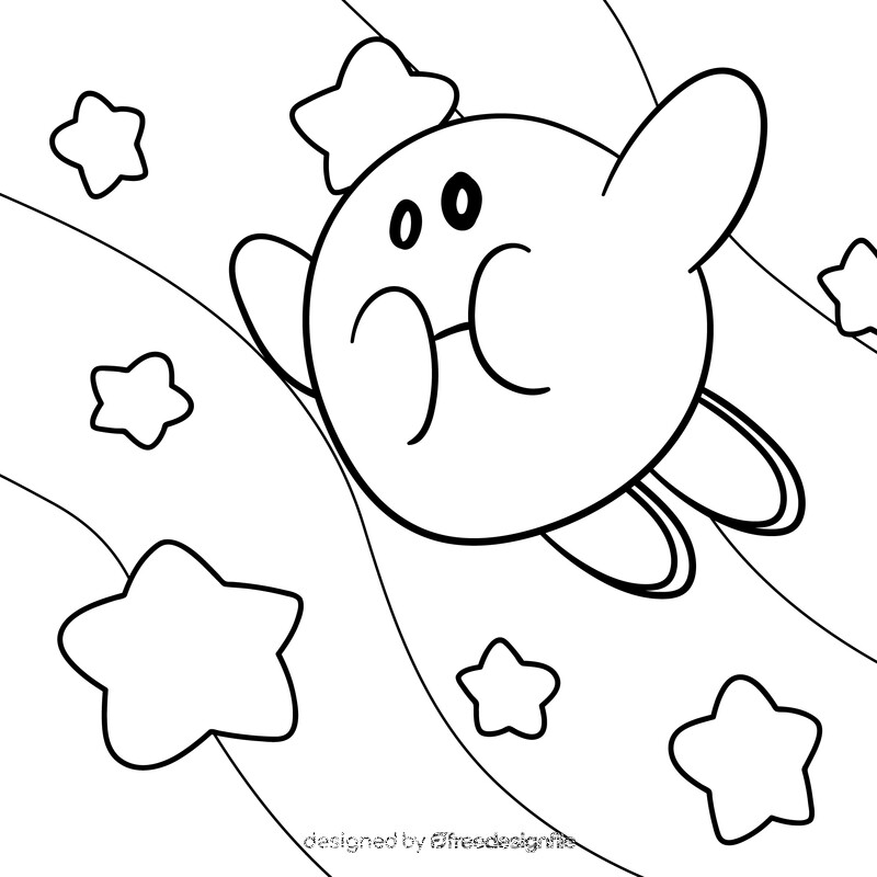 Kirby cartoon drawing black and white vector