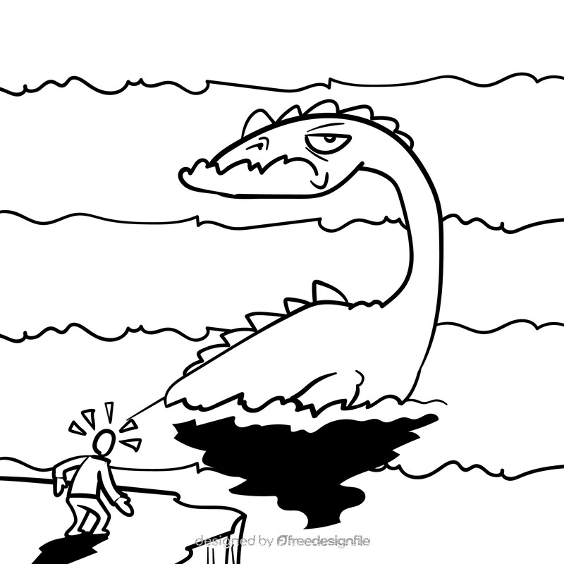 Loch Ness cartoon drawing black and white vector