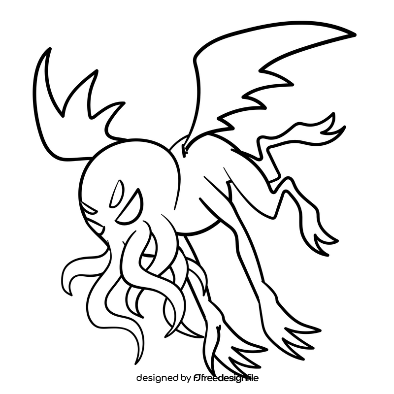 Lovecraft cartoon drawing black and white clipart