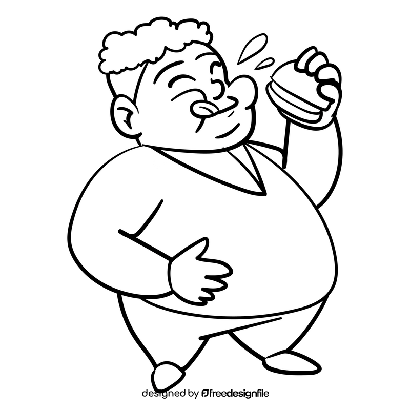 Obese cartoon drawing black and white clipart