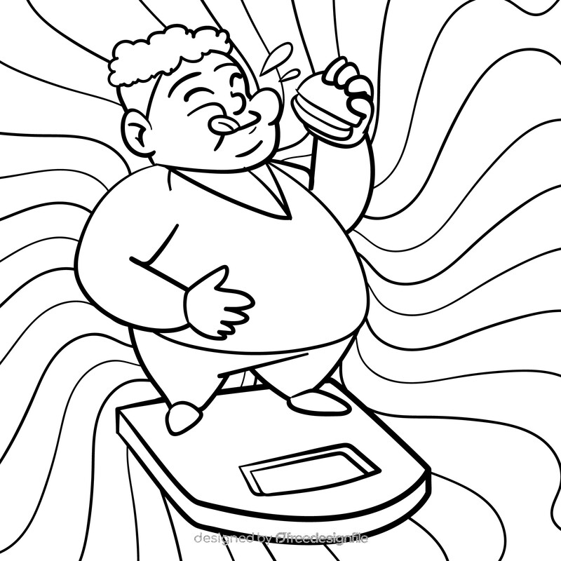 Obese cartoon drawing black and white vector