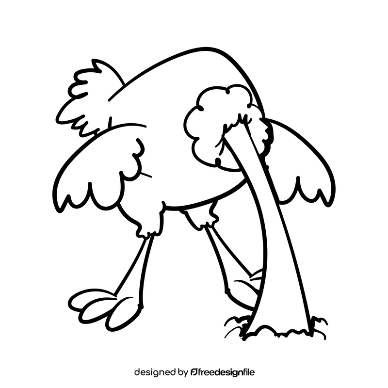 Ostrich cartoon drawing black and white clipart