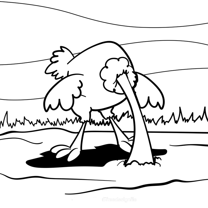 Ostrich cartoon drawing black and white vector