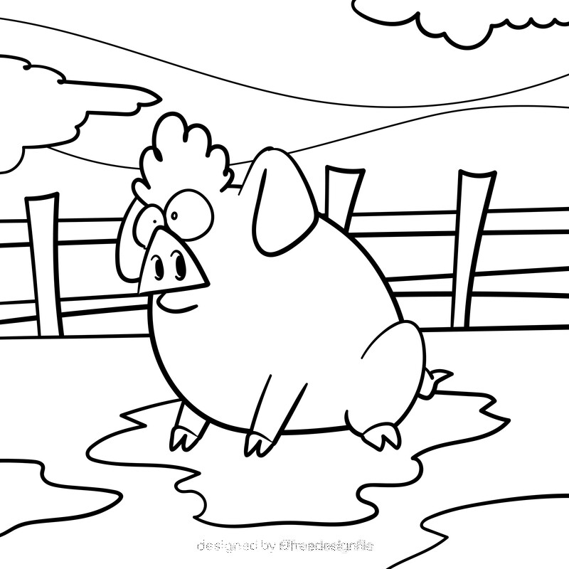 Pig cartoon drawing black and white vector