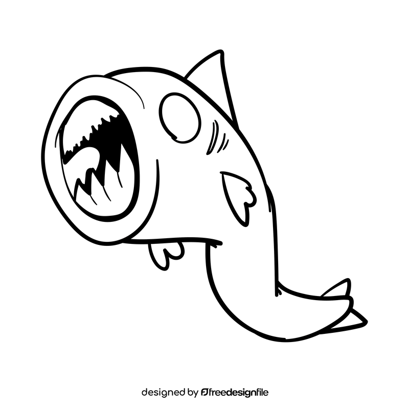 Shark cartoon drawing black and white clipart