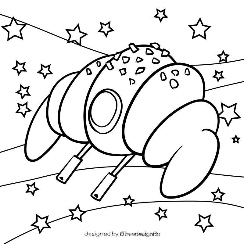 Croissant cartoon drawing black and white vector