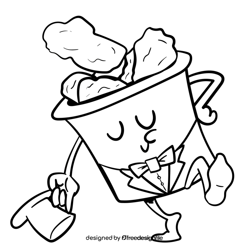 Fried chicken cartoon drawing black and white clipart