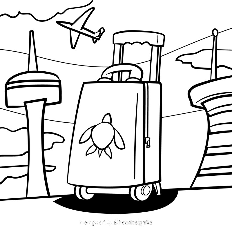 Luggage cartoon drawing black and white vector