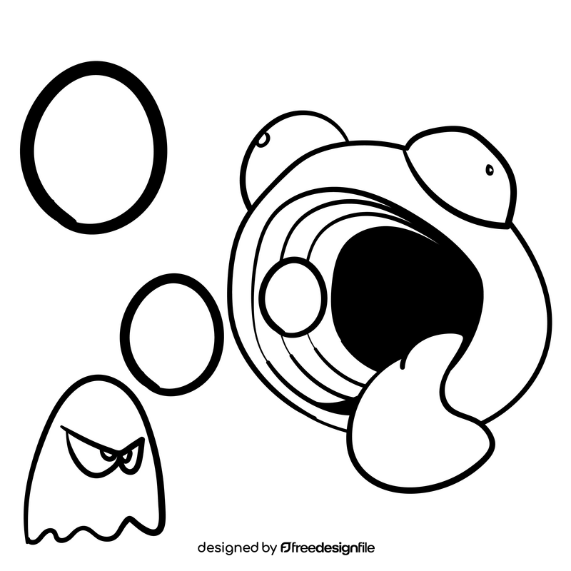 Pac man cartoon drawing black and white clipart