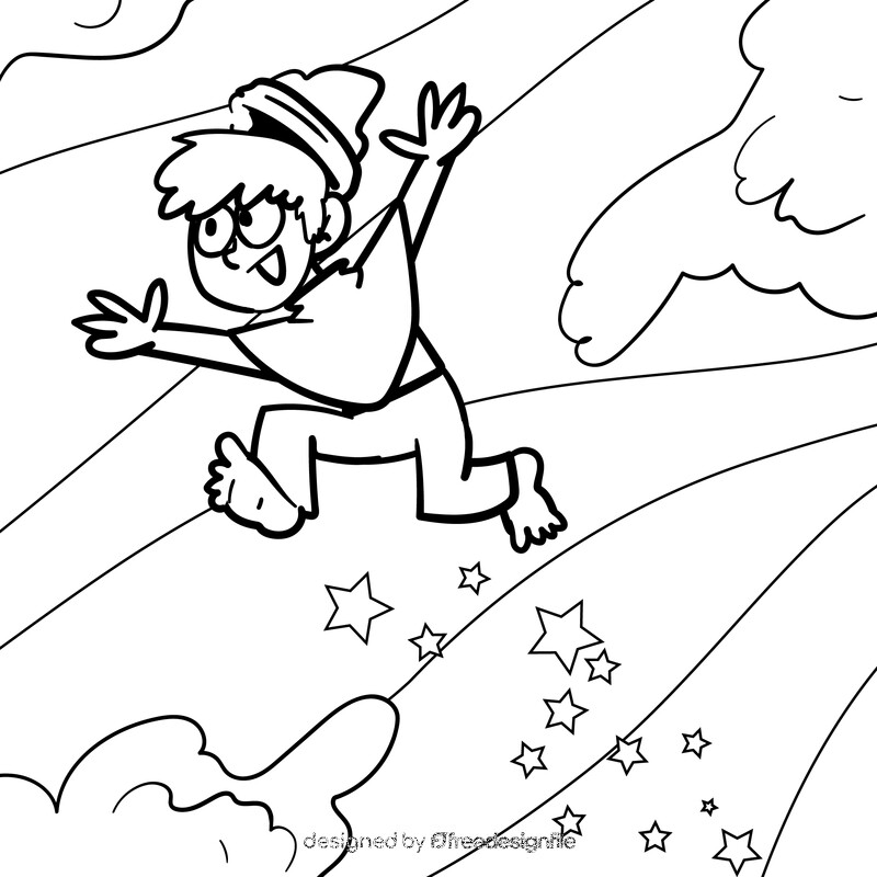 Peter Pan cartoon drawing black and white vector