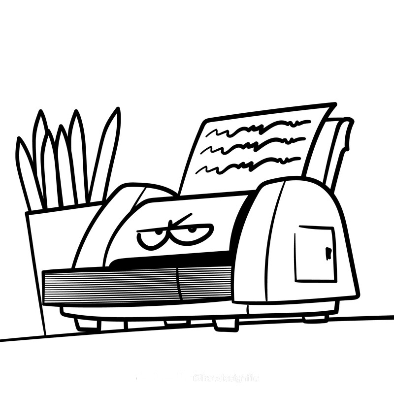 Printer cartoon drawing black and white vector