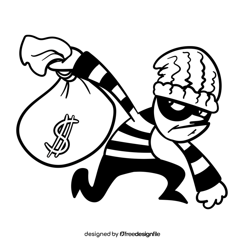 Robber cartoon drawing black and white clipart